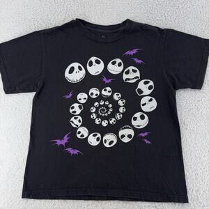Nightmare Before Christmas Shirt Youth Medium Black Tim Burton Disney Tee Skulls